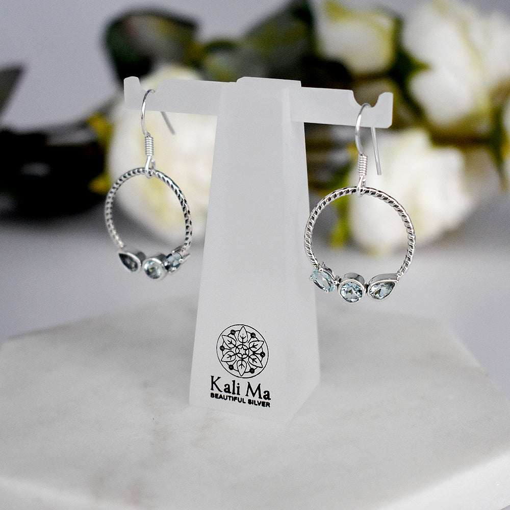 Tilly multi-shaped blue topaz rope hoop earrings