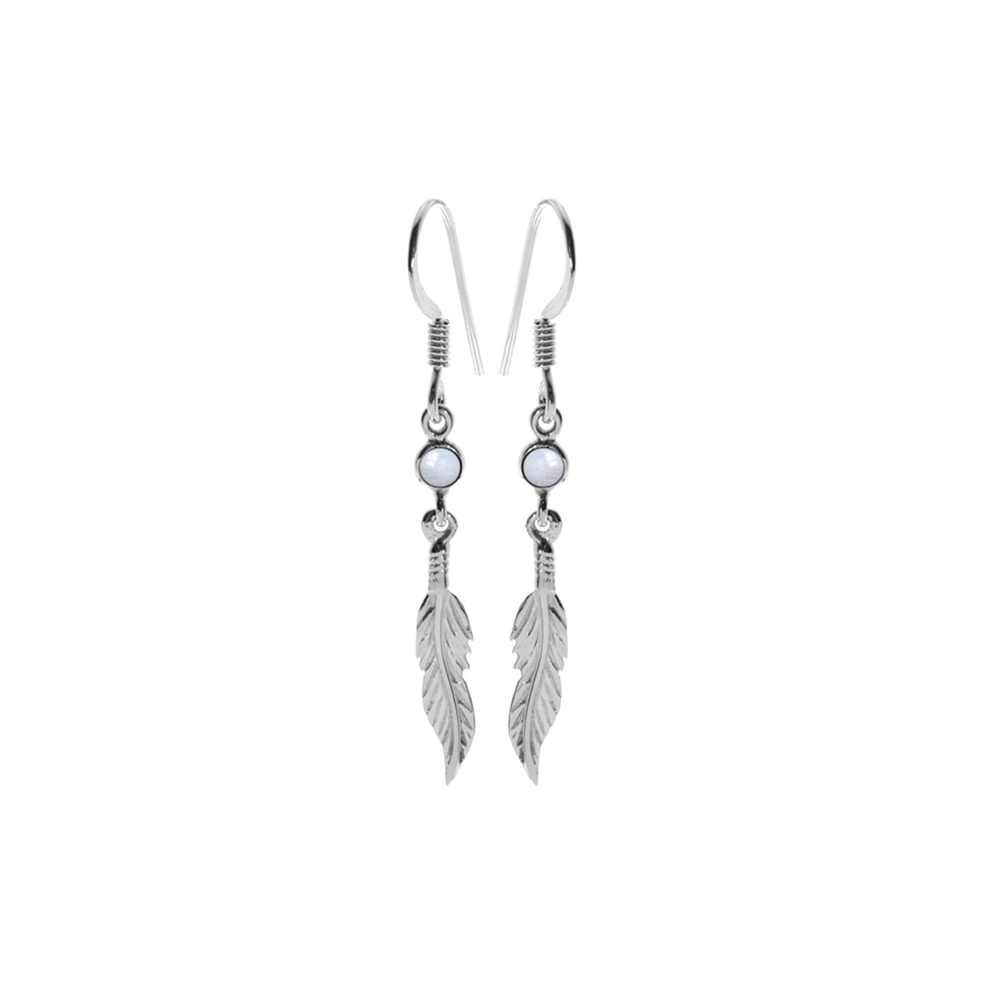 Catalina rainbow moonstone feather earrings
