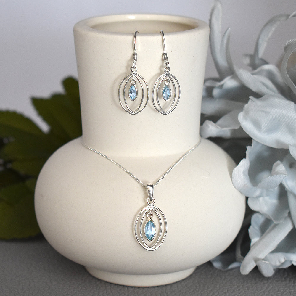 Ivy double oval blue topaz pendant