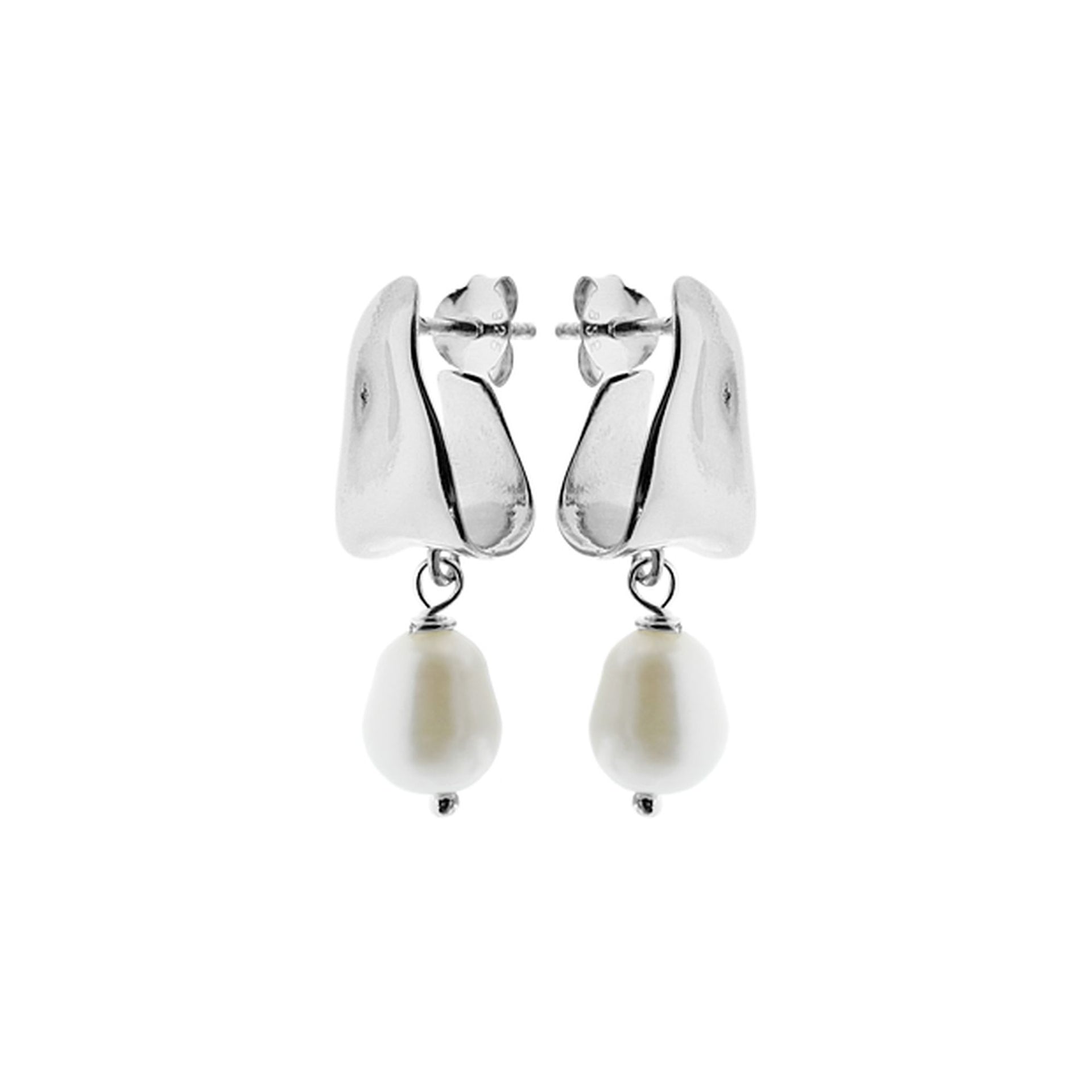 Astrid fluid silver pearl drop earrings