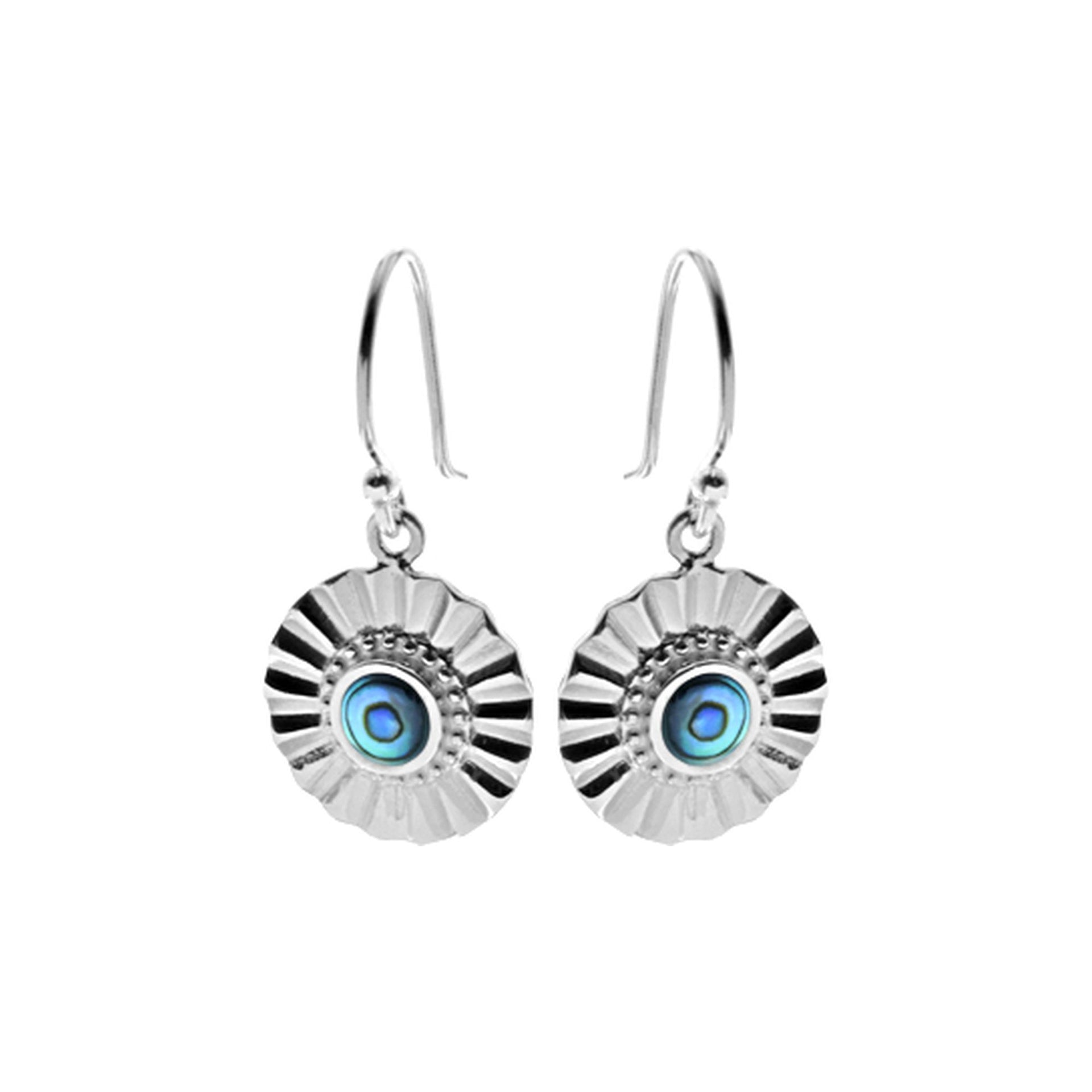 Bronwen round fan paua shell earrings
