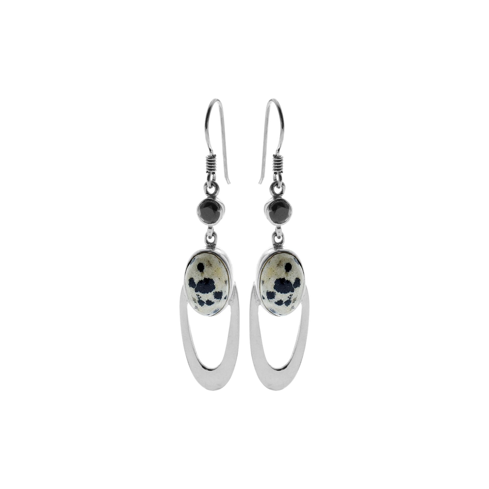 Viola dalmatian jasper & black onyx ellipse earrings