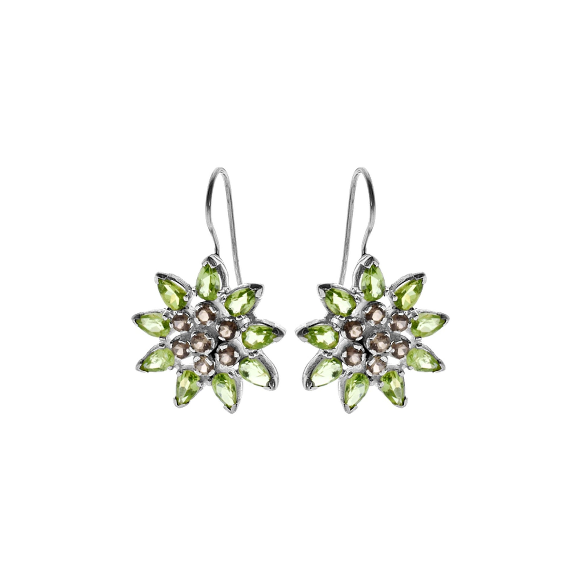 Lola peridot & smokey quartz flower earrings