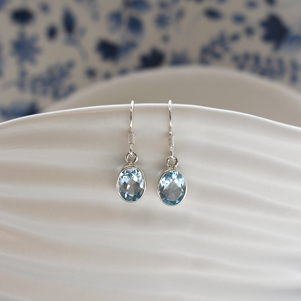 Samira blue topaz oval drop earrings