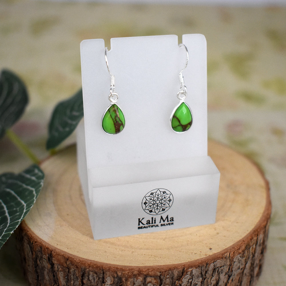 Bridget small teardrop green mohave turquoise earrings