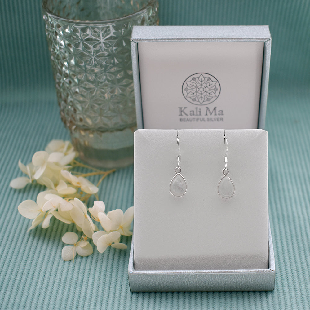 Bridget small teardrop rainbow moonstone earrings