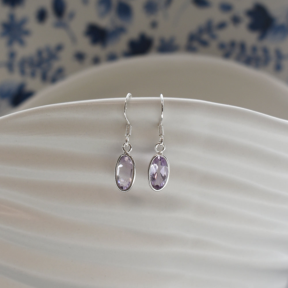 Bridget long oval faceted amethyst earrings