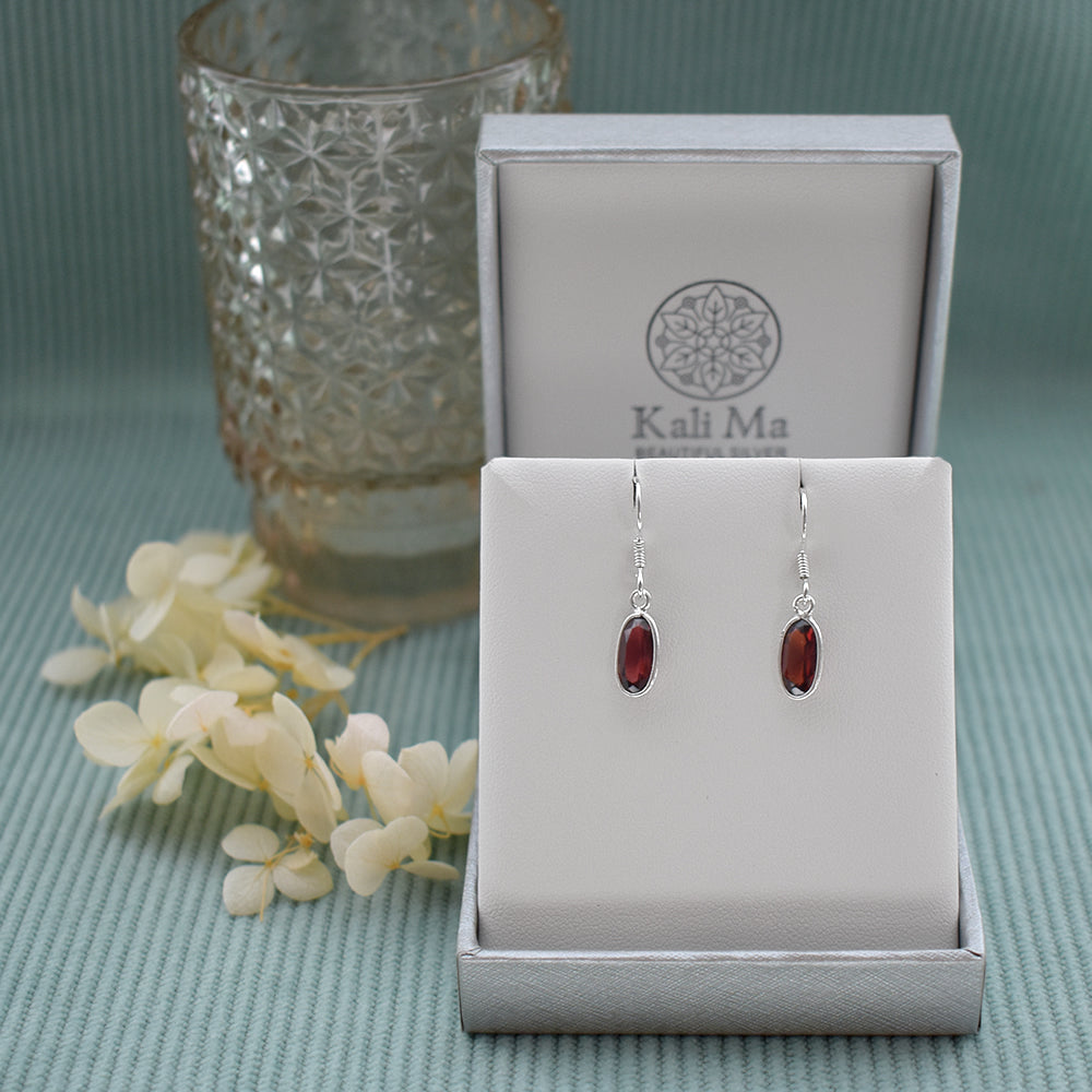 Bridget long oval faceted garnet earrings