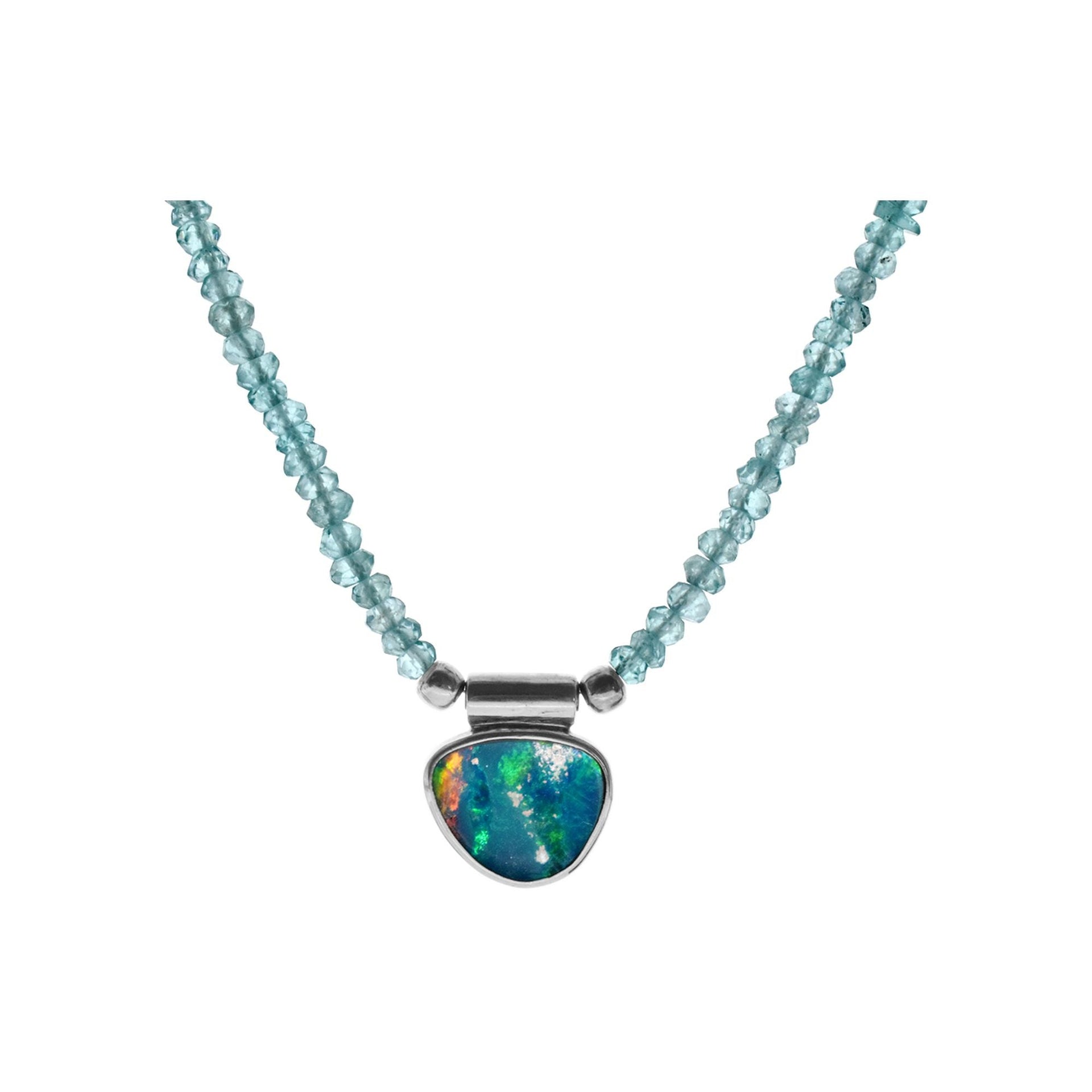 Chloe aquamarine necklace with opal doublet (A)