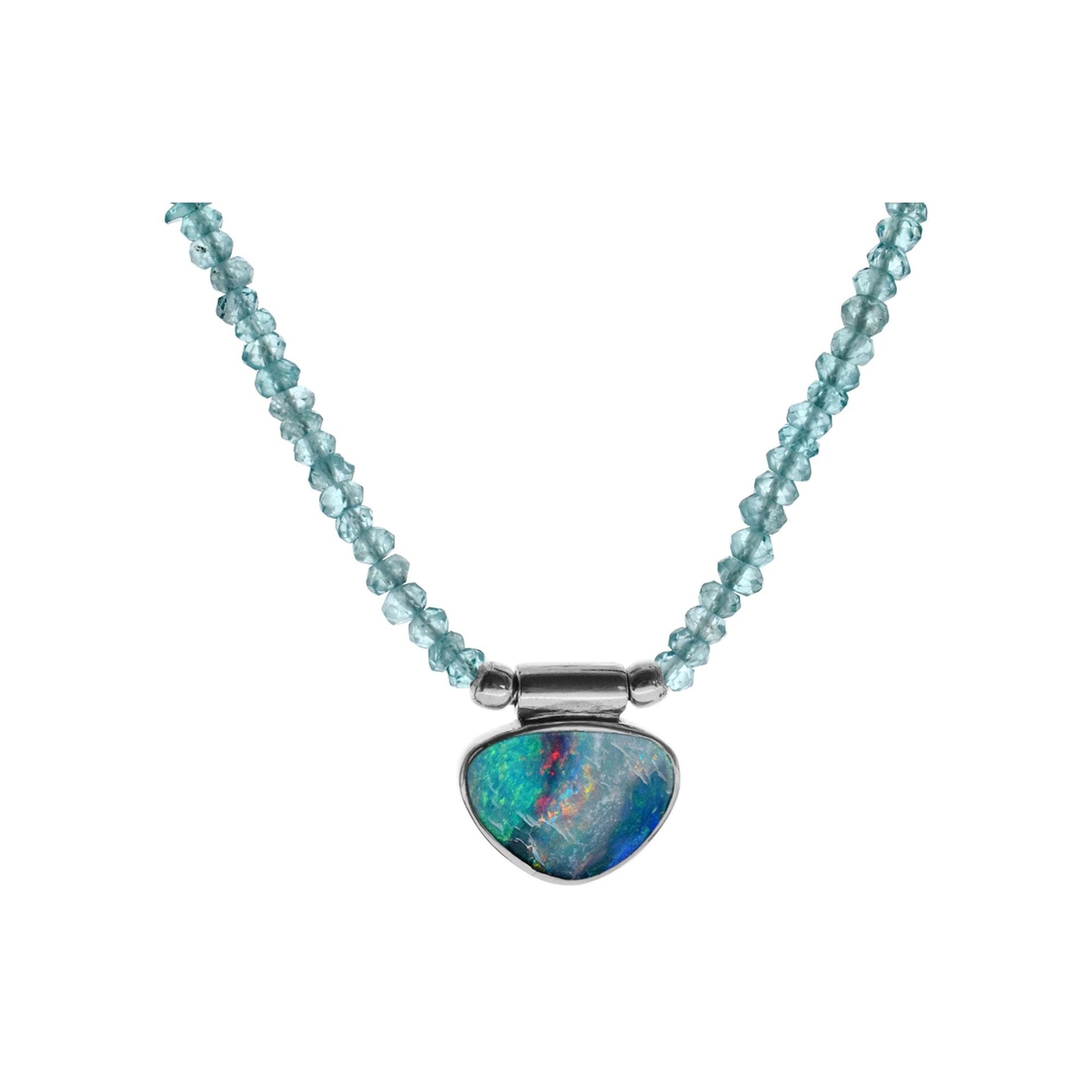 Chloe aquamarine necklace with opal doublet (B)