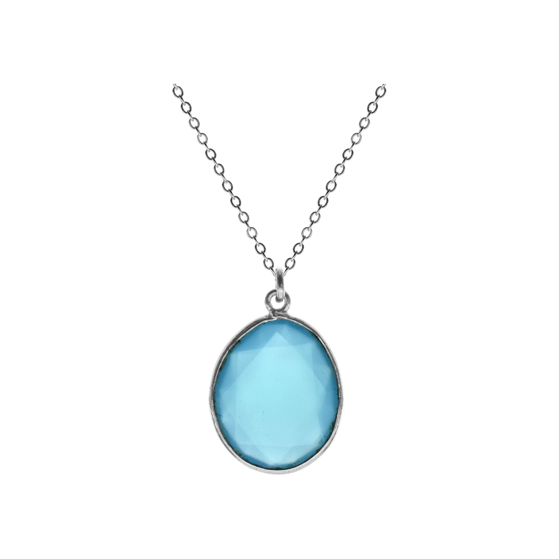 Chloe organic oval blue chalcedony necklace