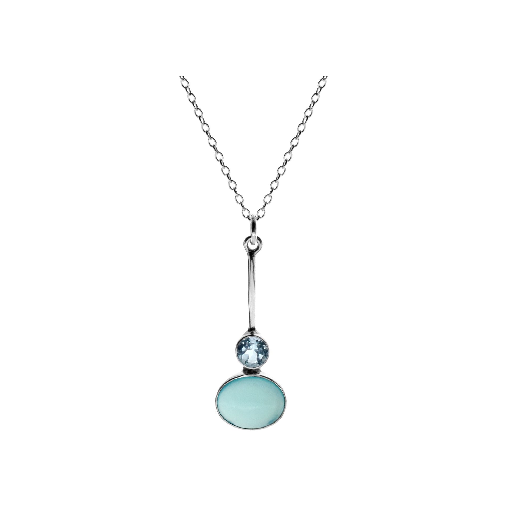 Chloe blue chalcedony & blue topaz bar drop necklace