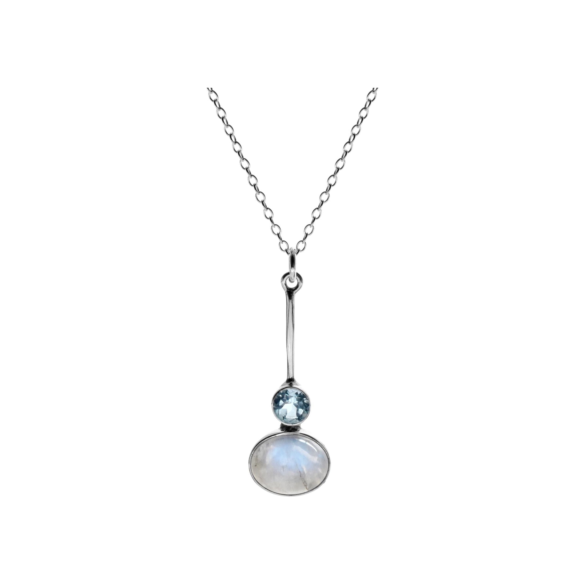 Chloe rainbow moonstone & blue topaz bar drop necklace