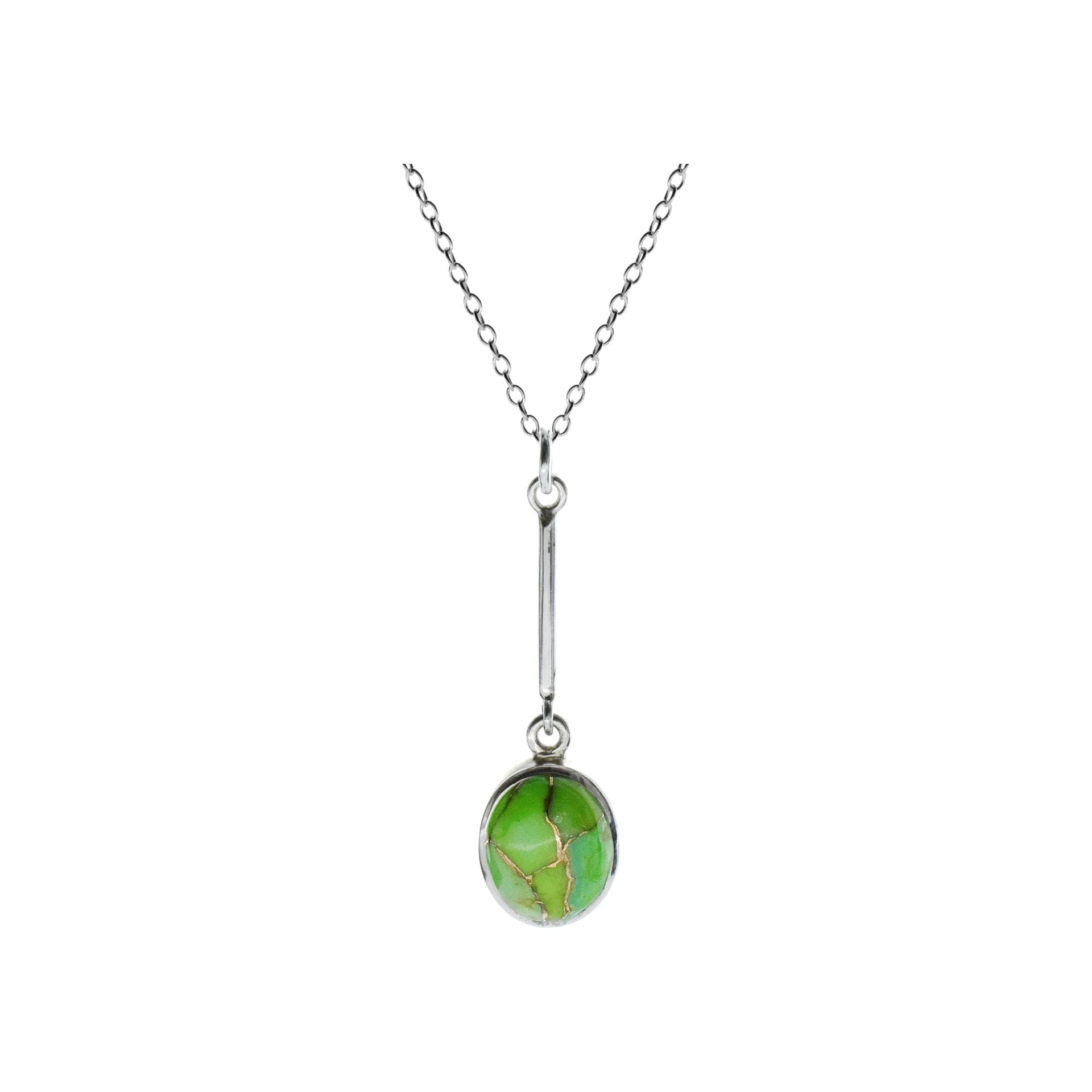 Chloe suspended green mohave bar drop necklace