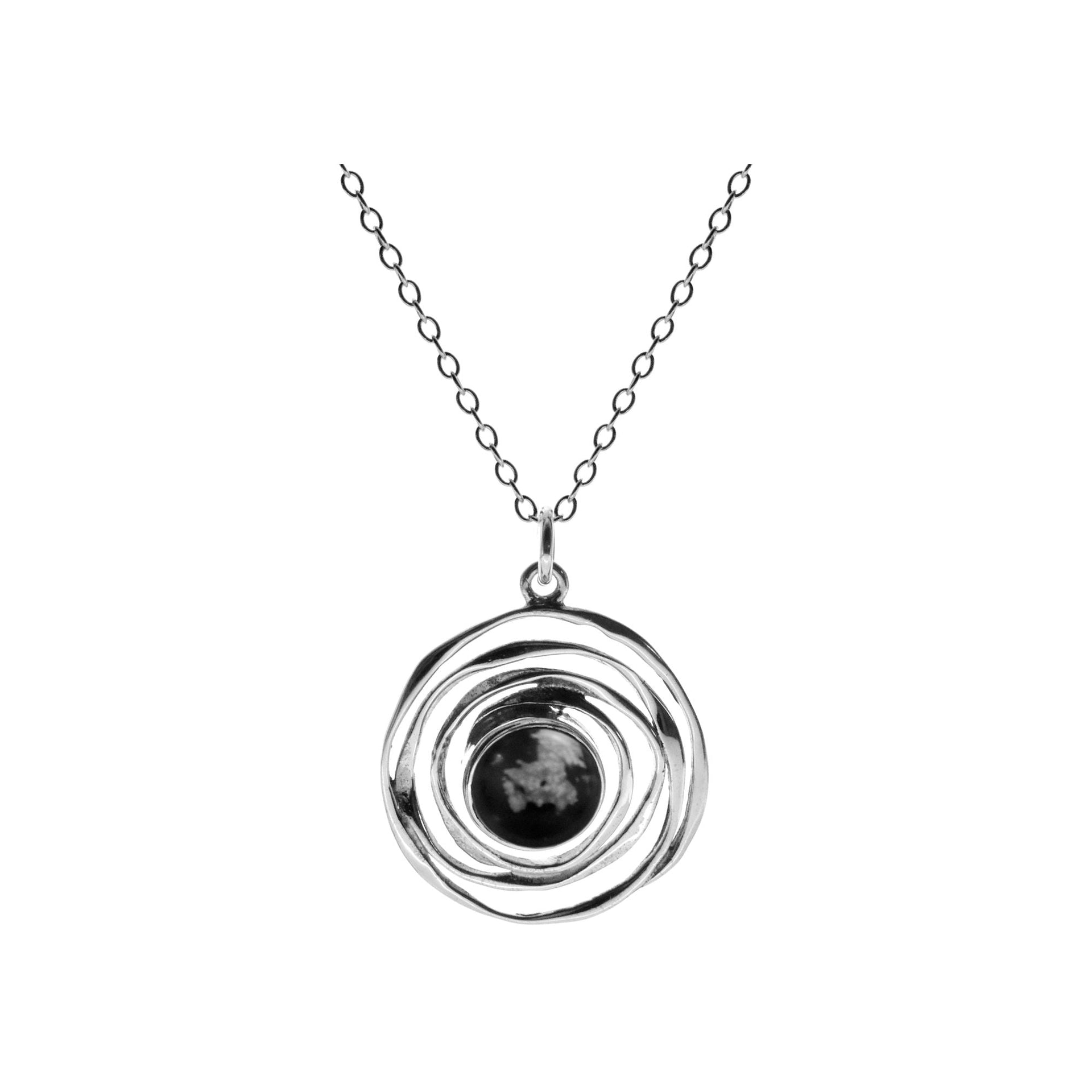 Chloe irregular spiral with snowflake obsidian necklace