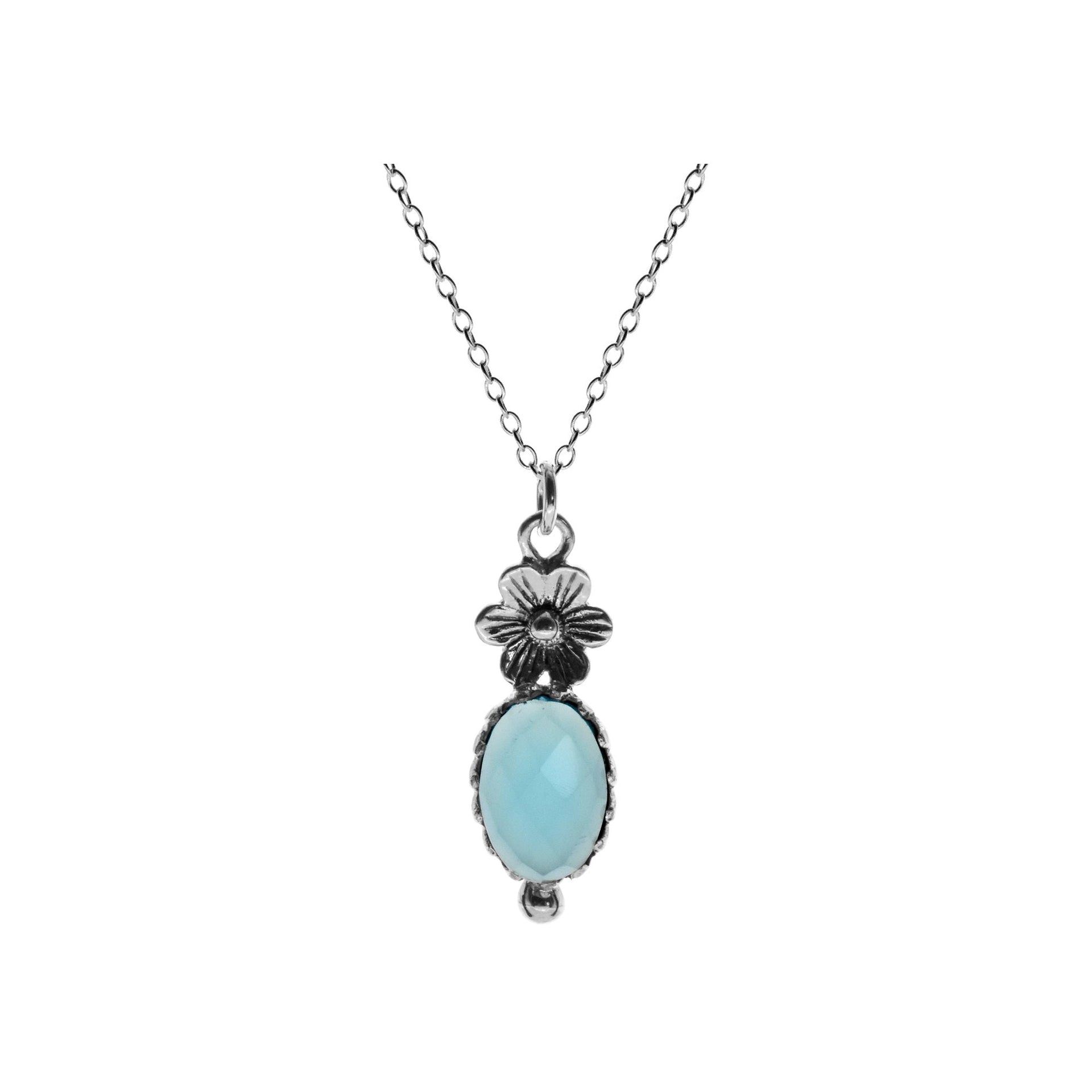 Chloe oval blue chalcedony with flower necklace
