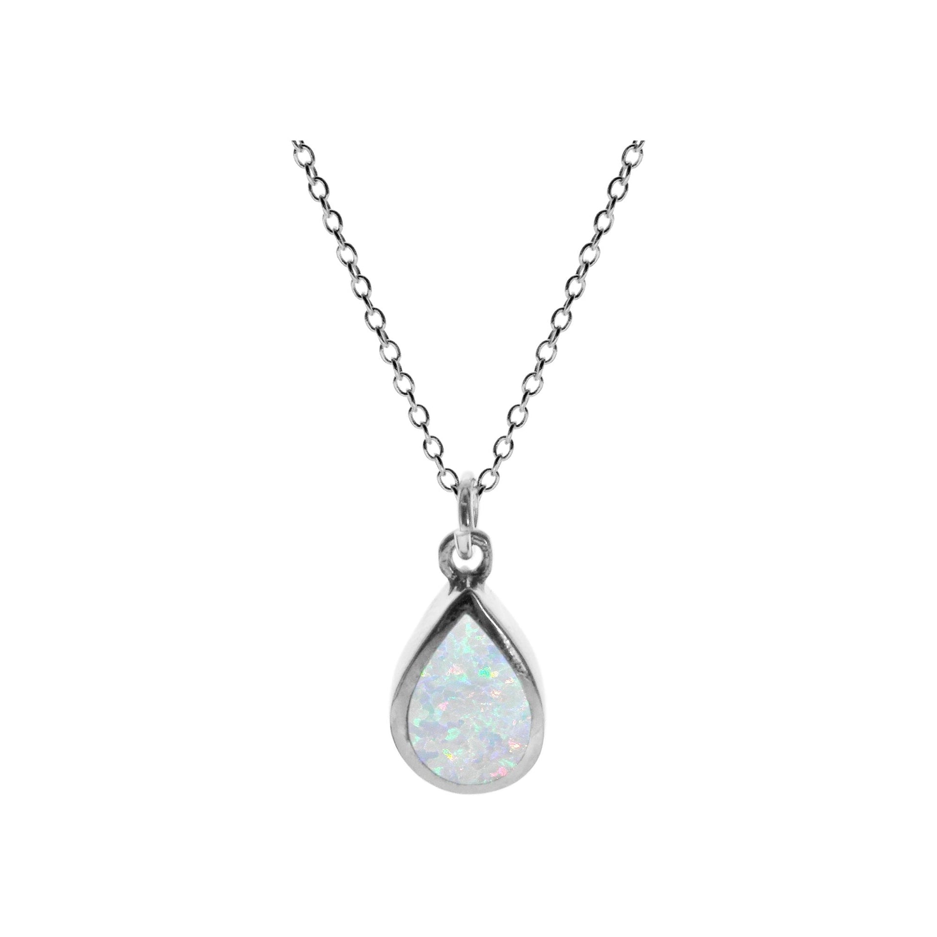 Chloe deep teardrop white opalique necklace