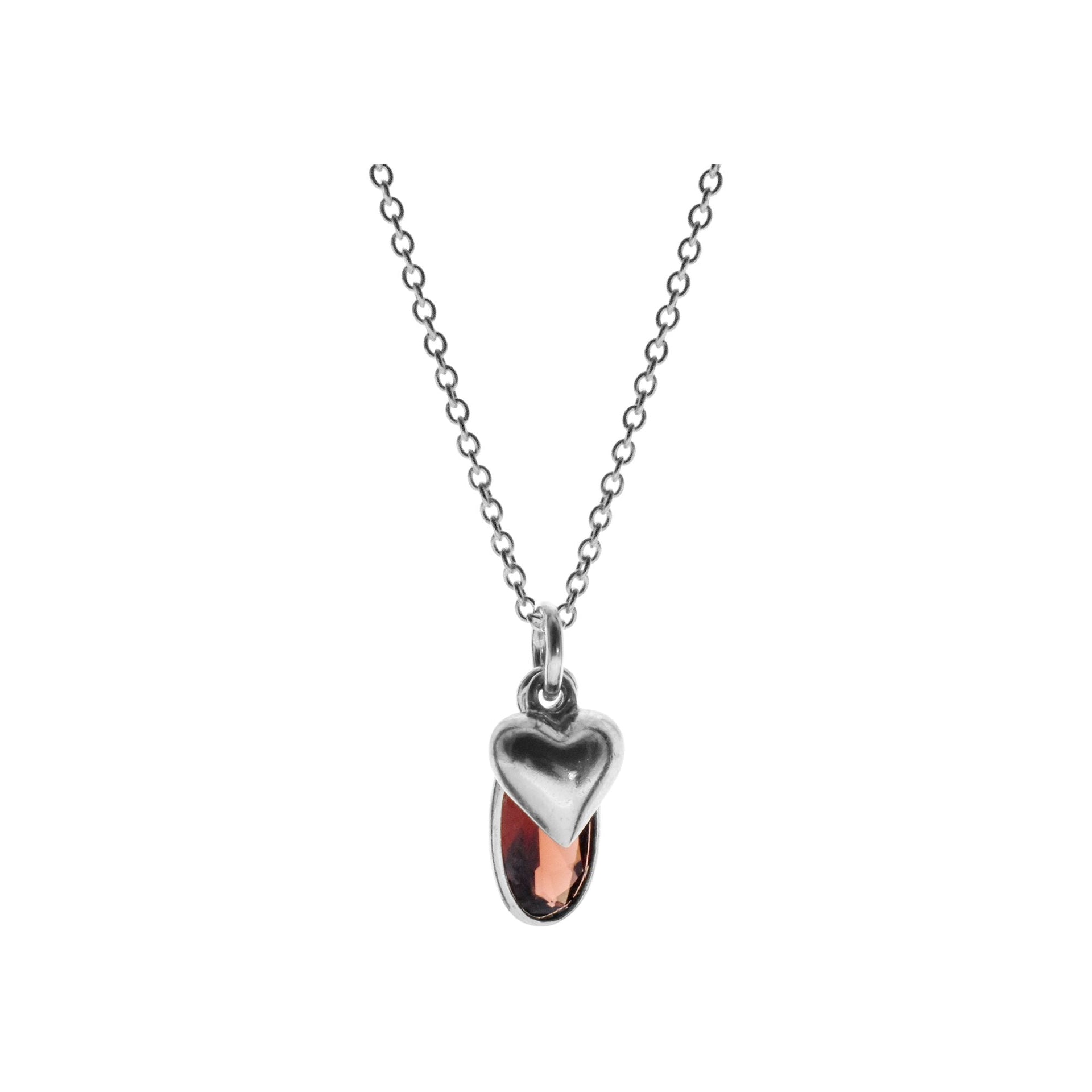 Chloe oval garnet necklace with heart charm
