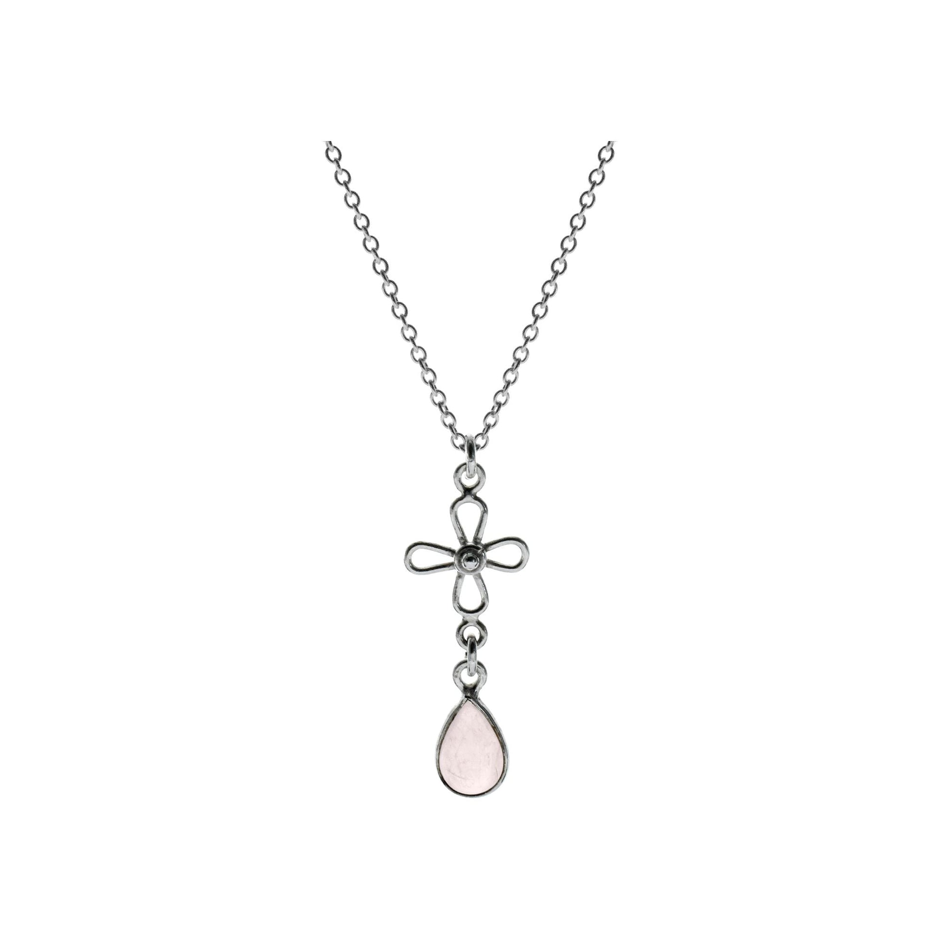 Chloe flower & teardrop rose quartz necklace
