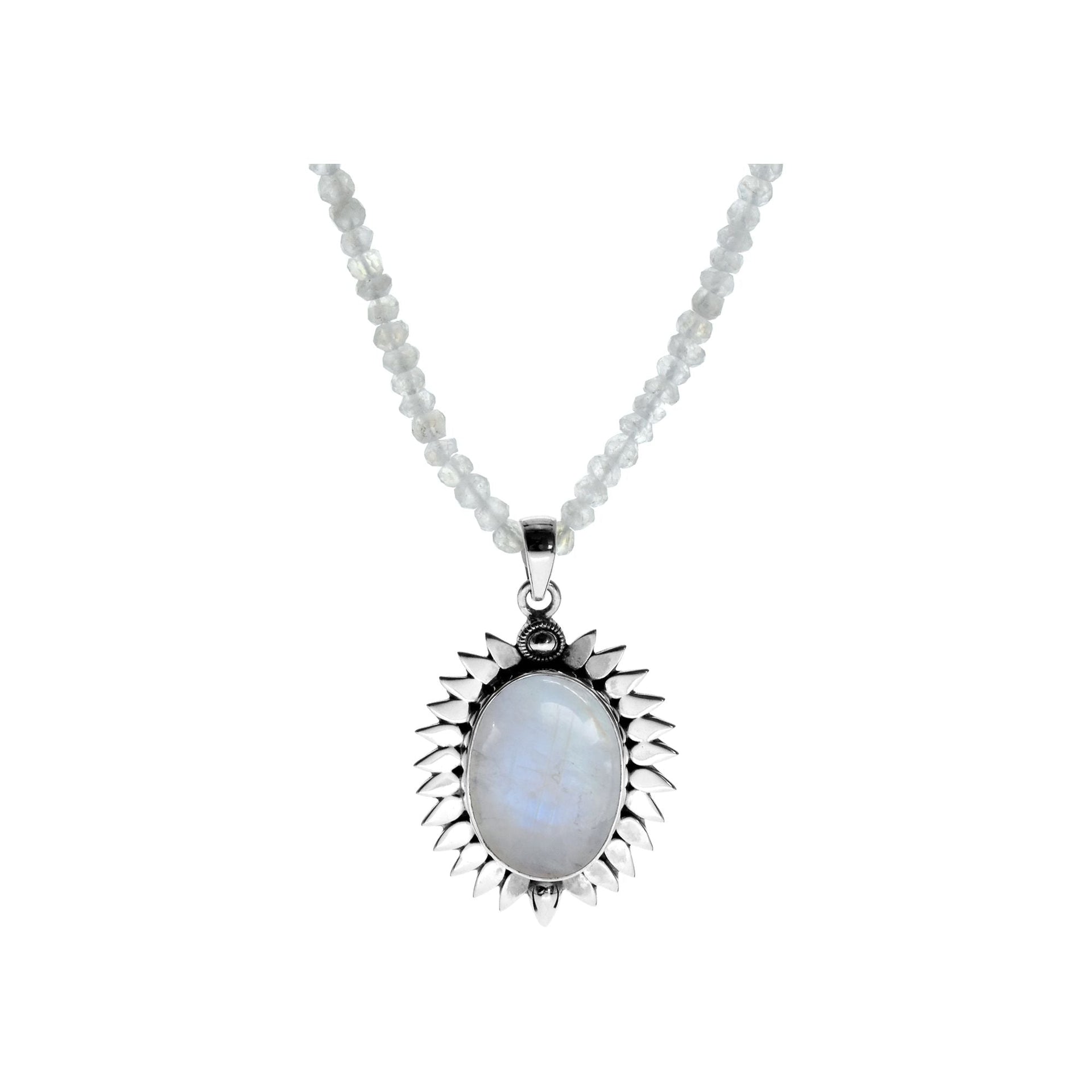 Chloe ornate oval rainbow moonstone necklace