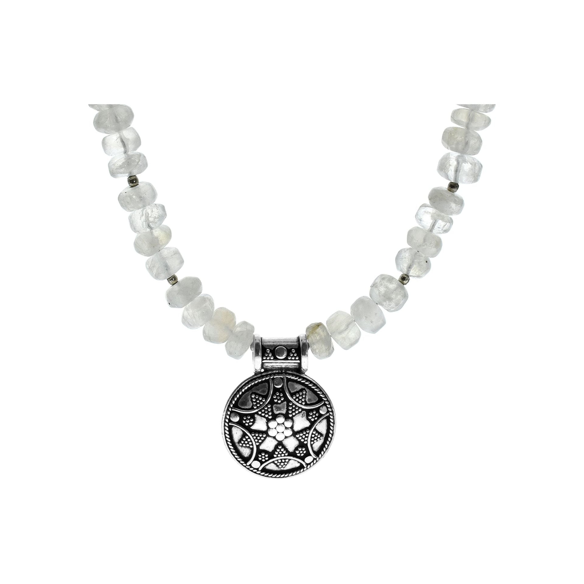 Chloe rainbow moonstone necklace with shield