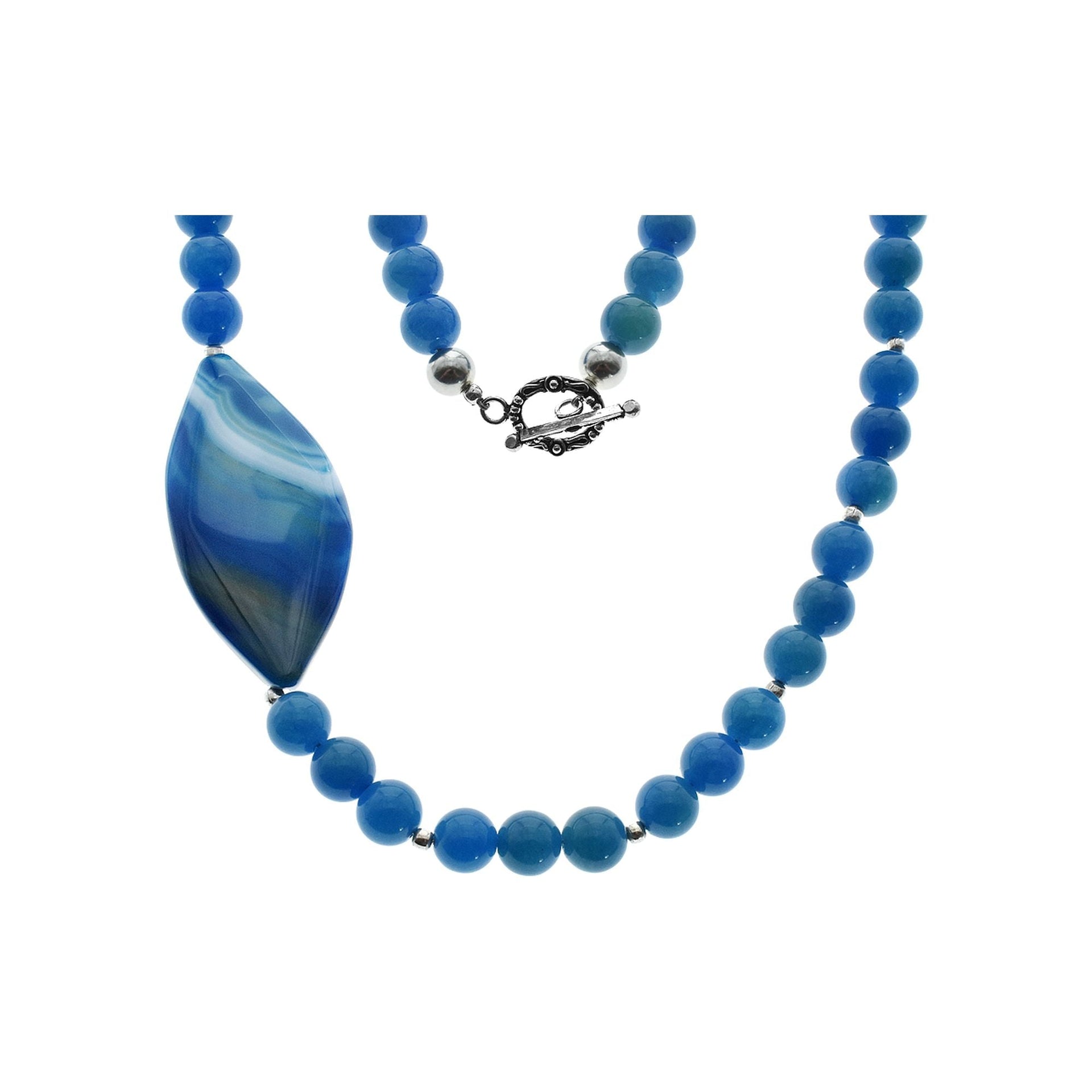 Chloe blue chalcedony & banded agate necklace