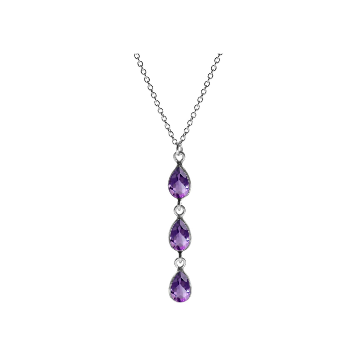 Bridget triple teardrop faceted amethyst necklace