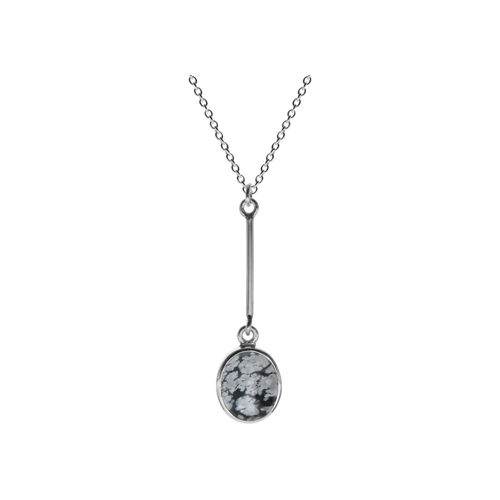 Samira long stem snowflake obsidian oval necklace