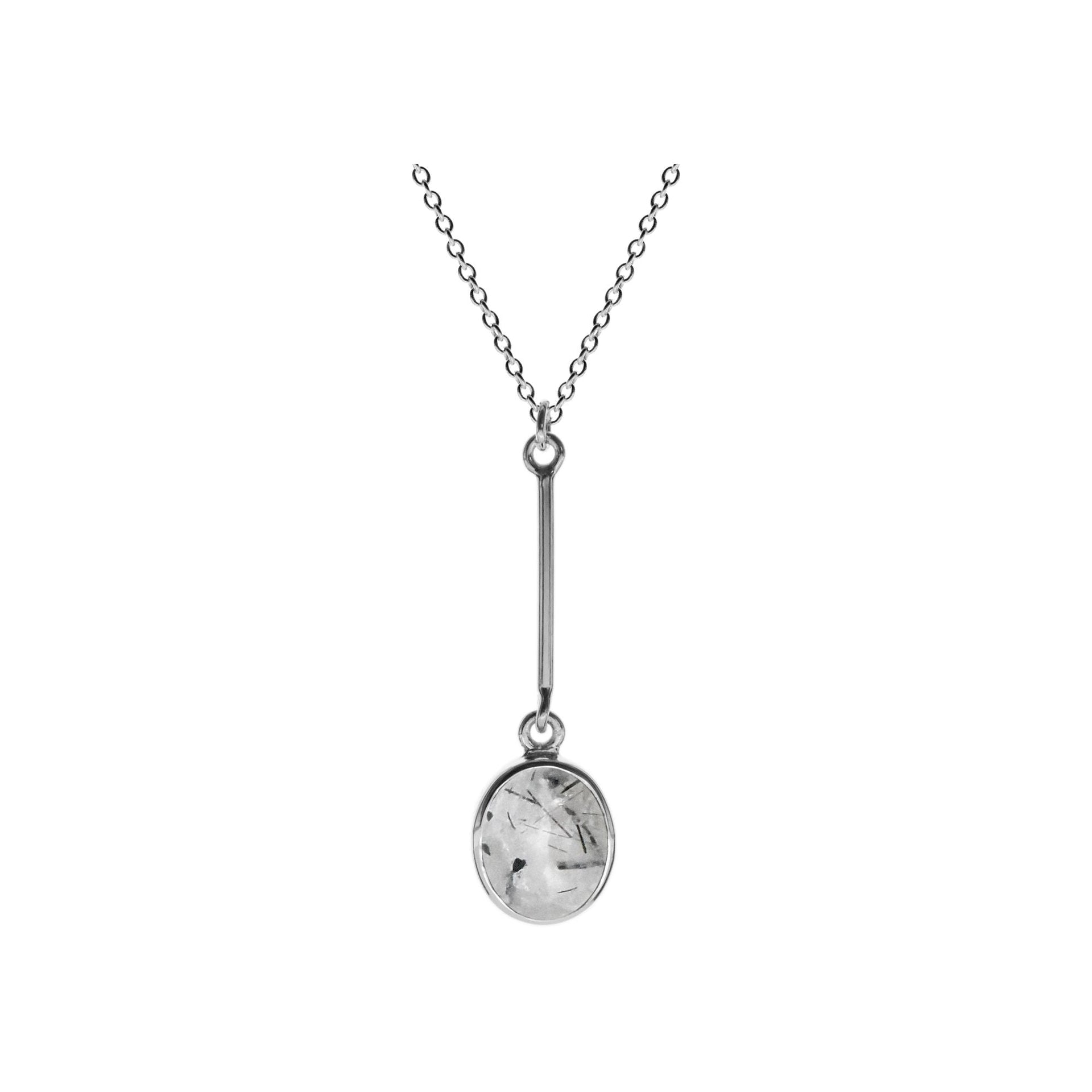 Samira long stem tourmalated quartz oval necklace