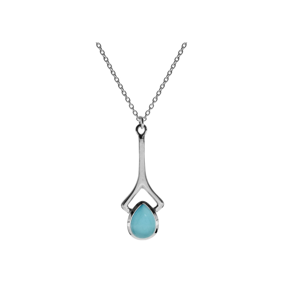 Viola long open stem blue chalcedony teardrop necklace