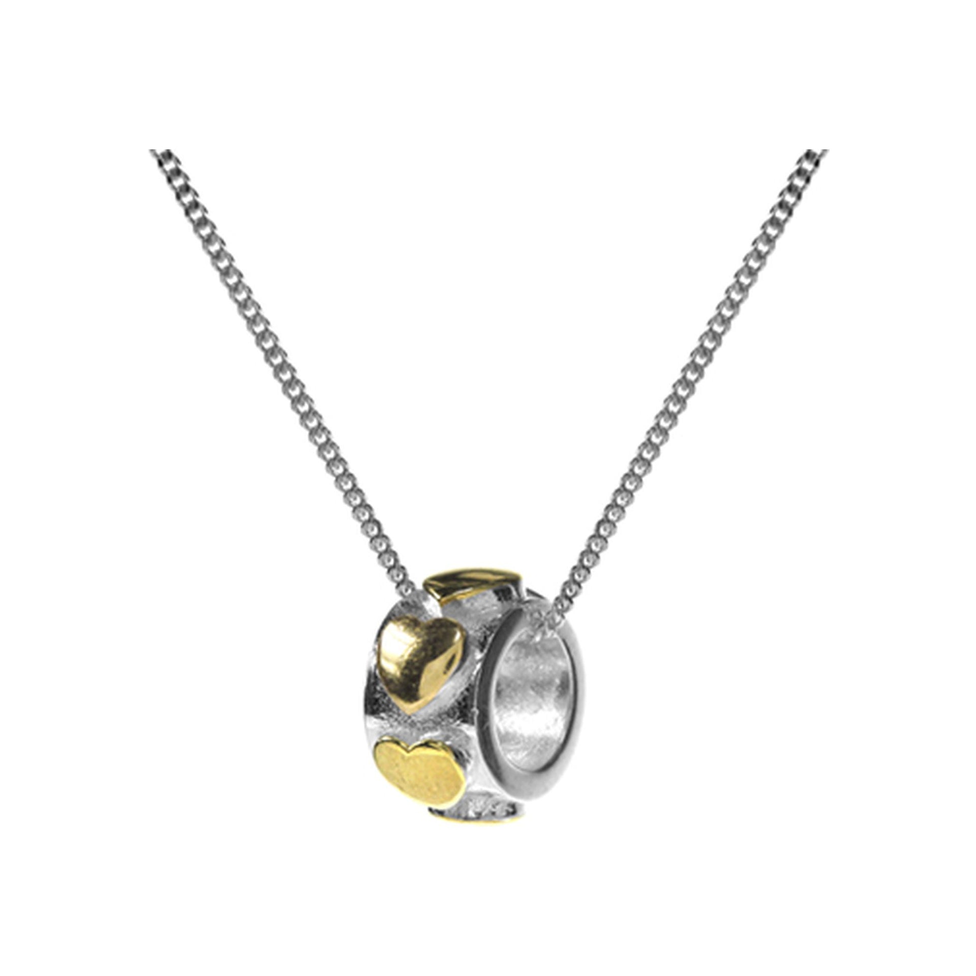 Ring with surrounding yellow gold plated hearts necklace