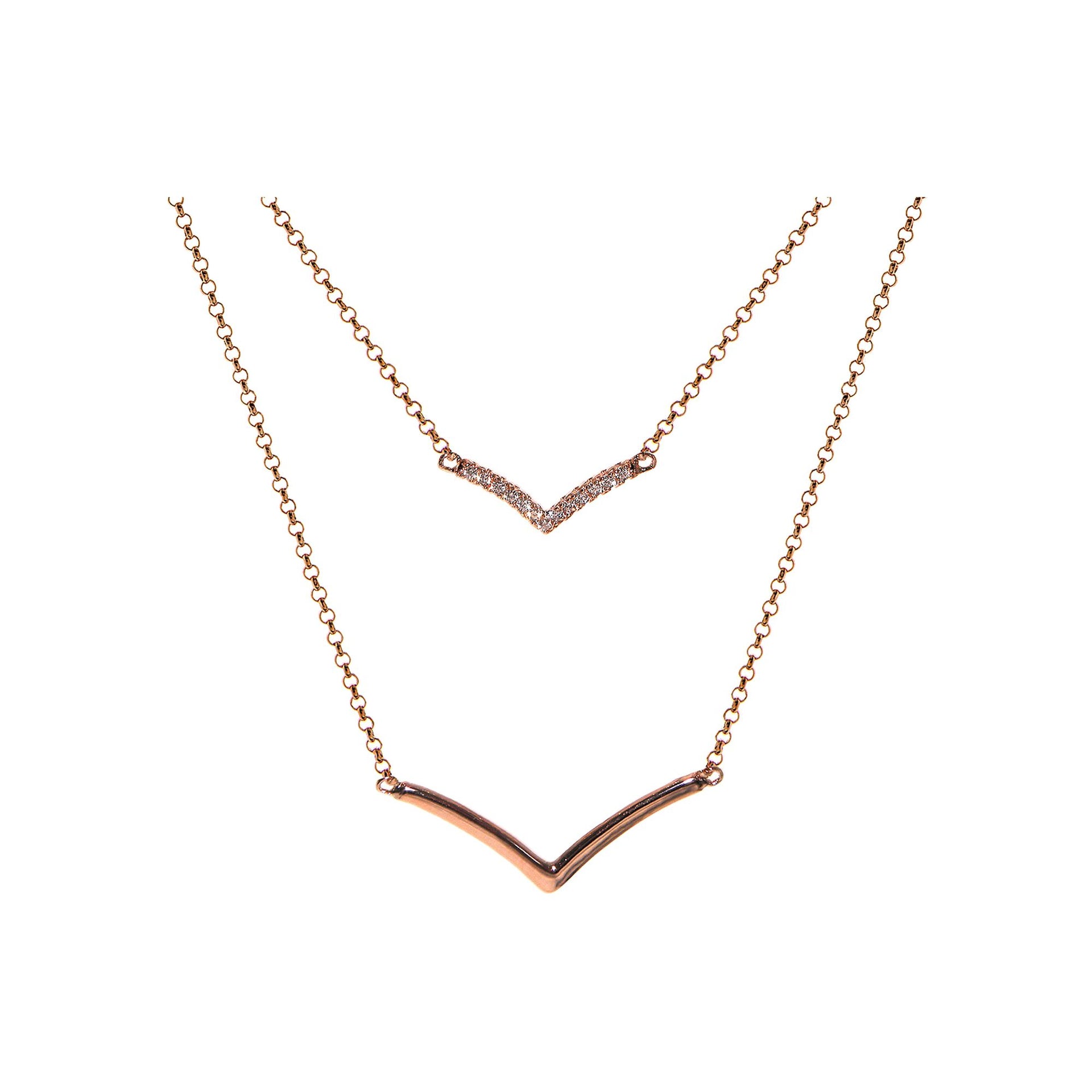 Rose gold plated chain & chevron necklace with CZ