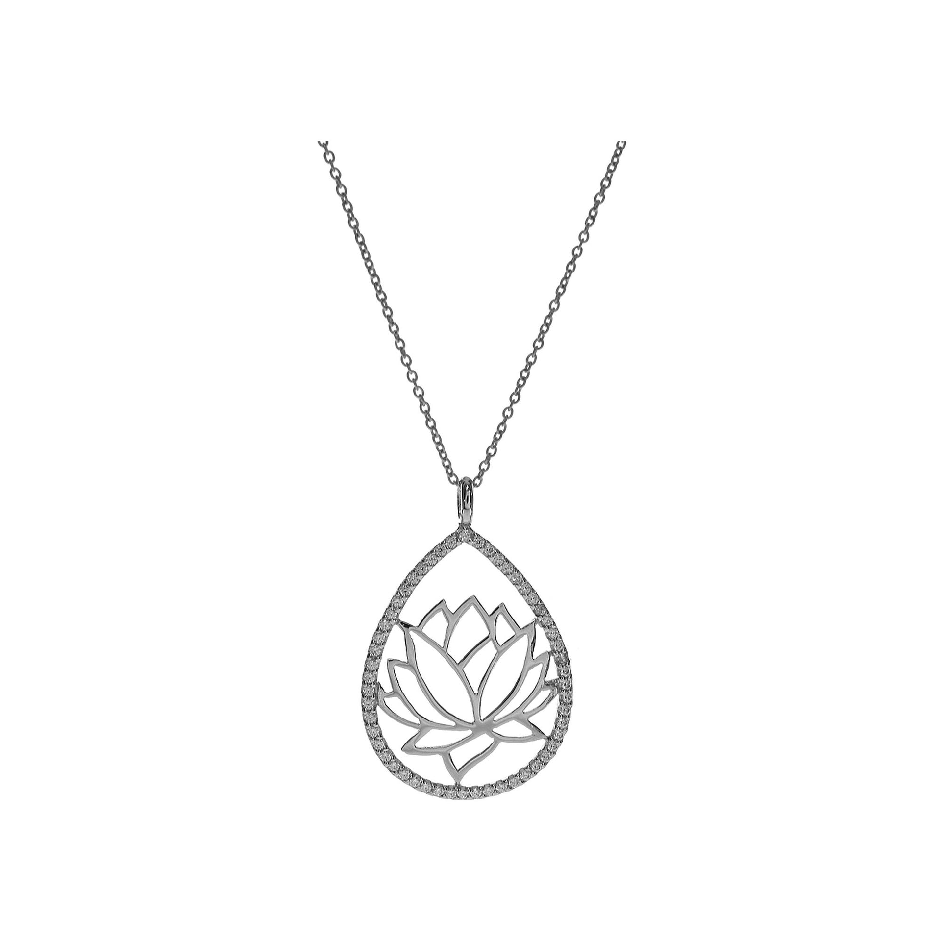 Open teardrop & lotus flower necklace with CZ