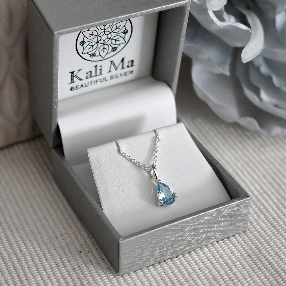 Kara small blue topaz teardrop necklace