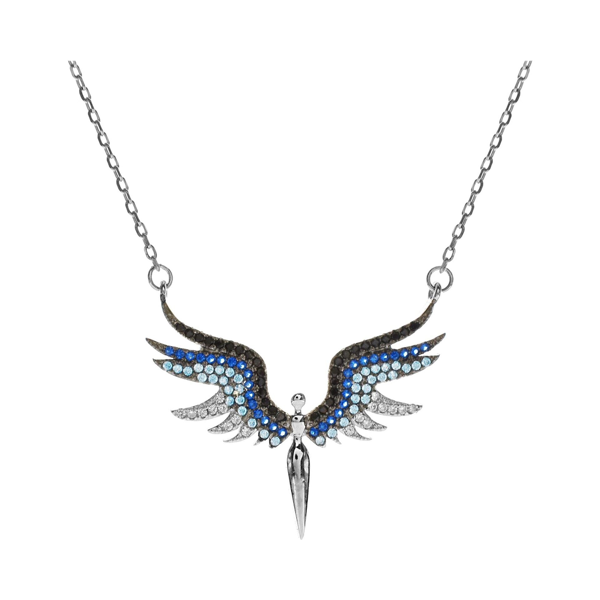 Heidi shaded blue CZ angel necklace