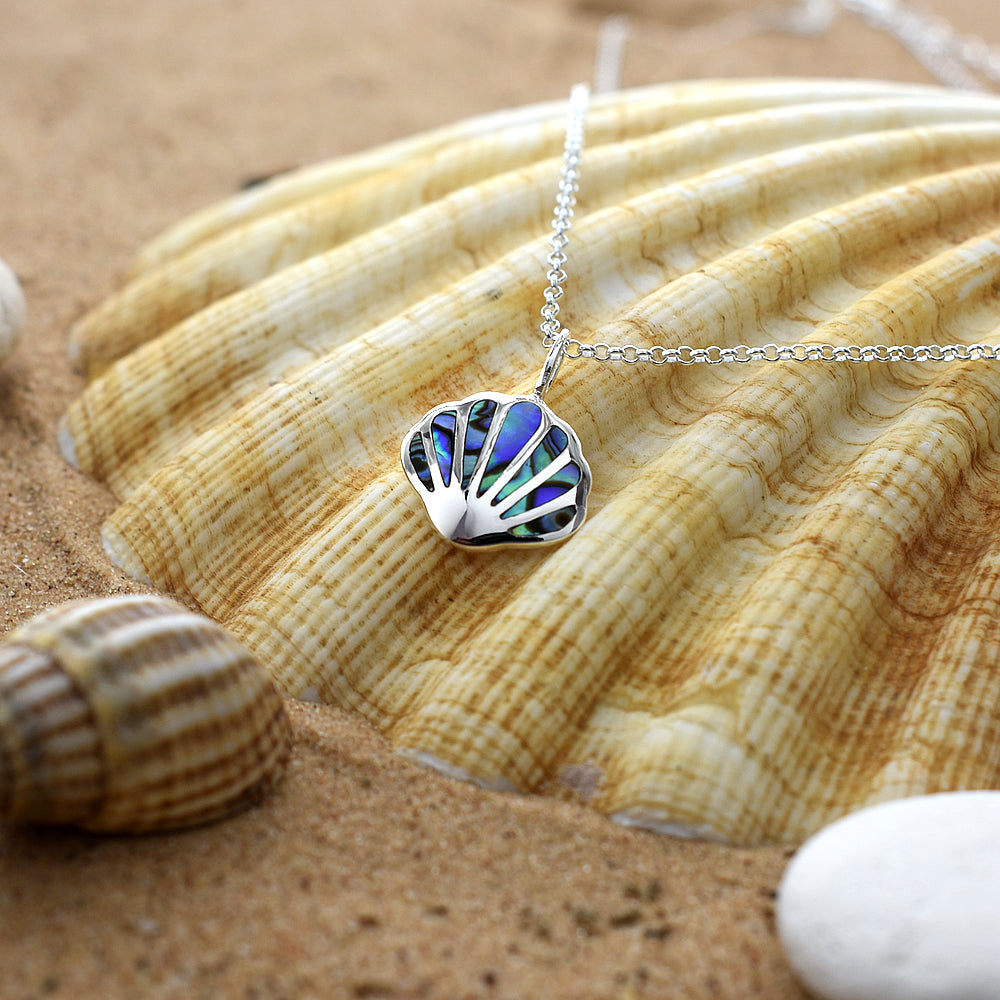 Leona scallop shell with paua shell inlay necklace