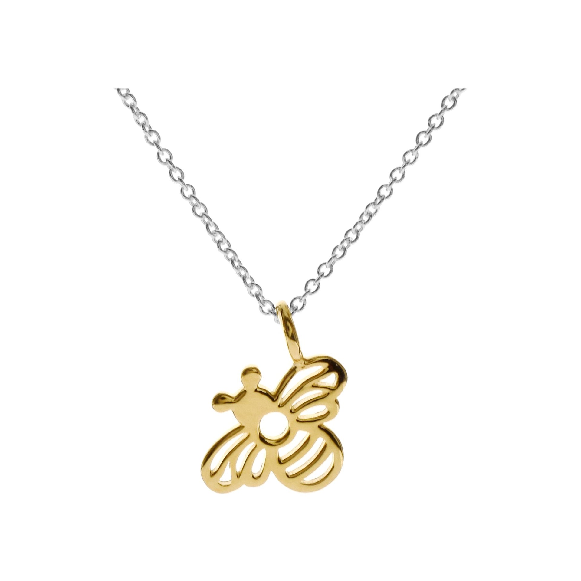 Yellow gold vermeil honeybee on silver chain necklace