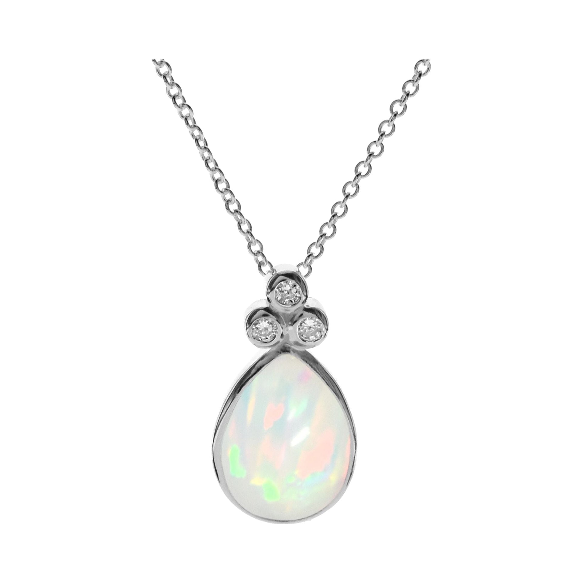 Alexis teardrop white opalique & triple CZ necklace
