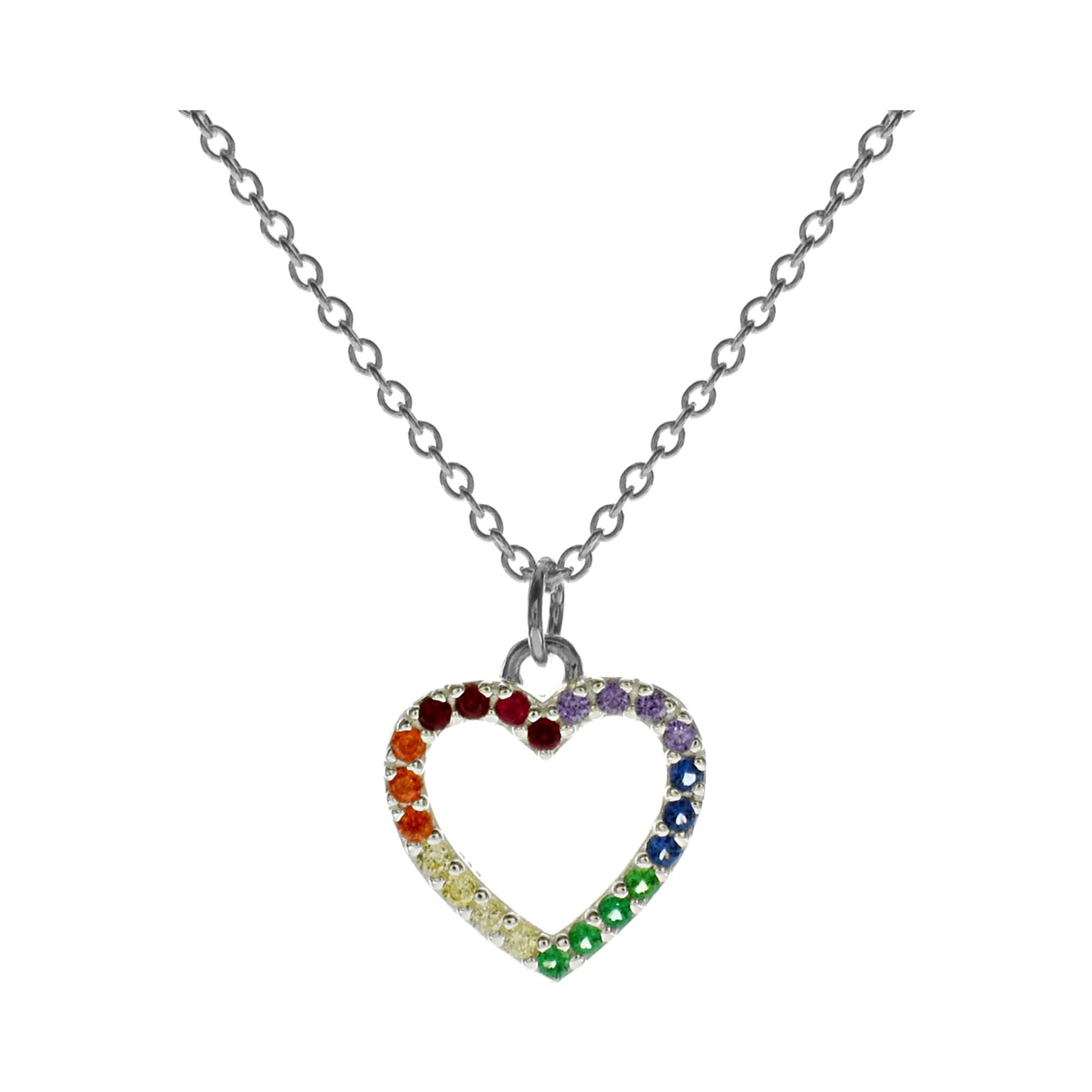 Callista rainbow CZ open heart charm necklace