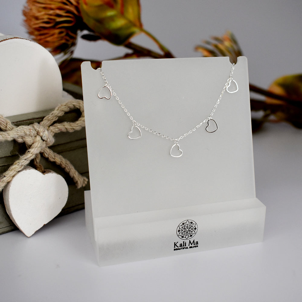 Lily chain with six small heart charms necklace