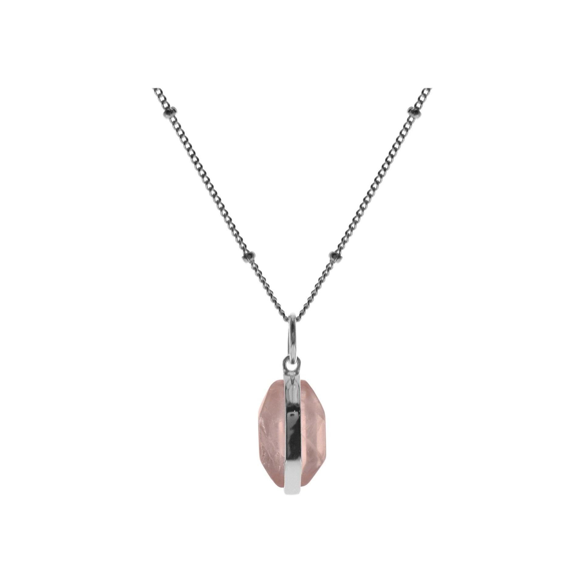 Lola necklace with beads & hexagonal rose quartz