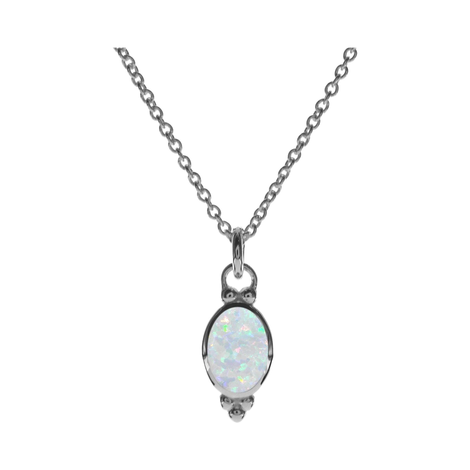 Shannon oval white opalique with ball detail necklace