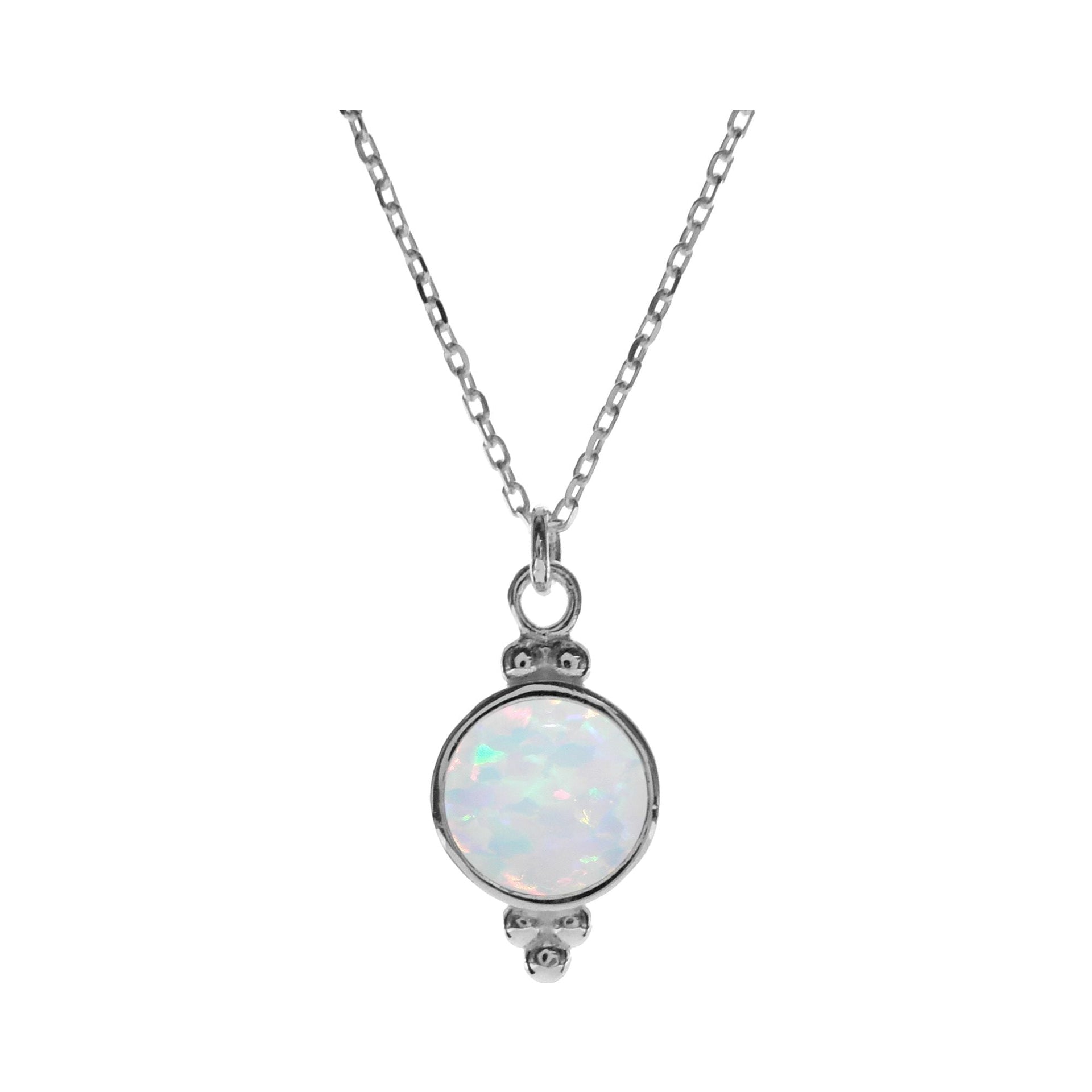 Shannon round white opalique with ball detail necklace