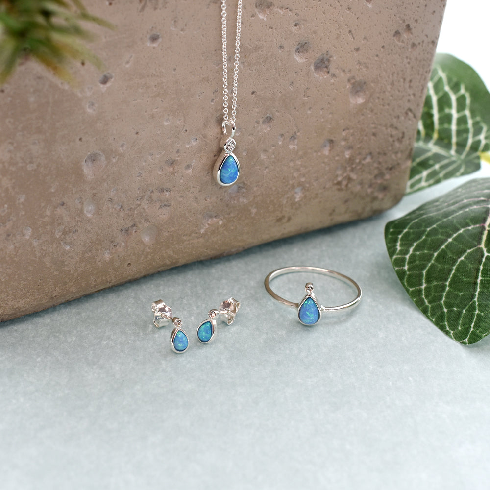 Alexis teardrop blue opalique & CZ necklace