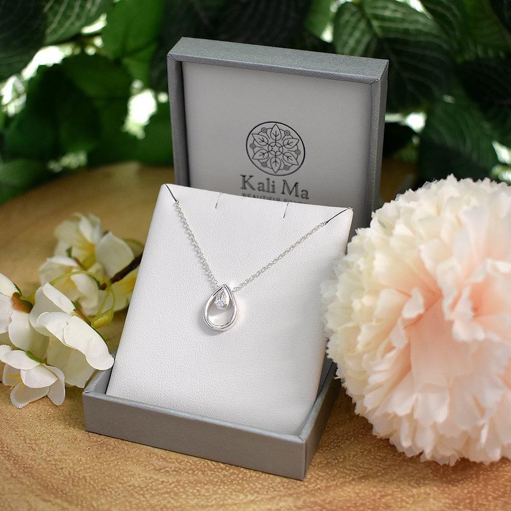 Kenzie teardrop with mobile CZ inner teardrop necklace