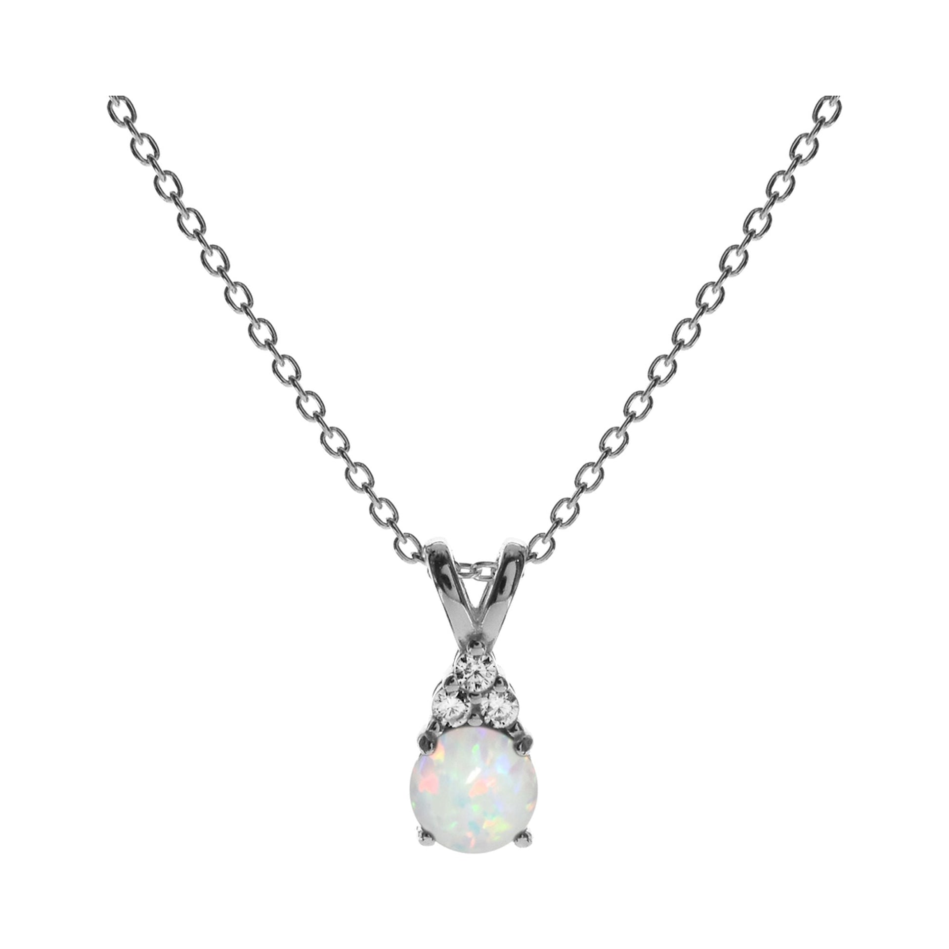 Bethan 'V' bale round white opalique & CZ necklace