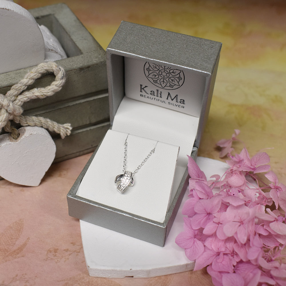 Carrie CZ-set asymmetric lovers knot necklace