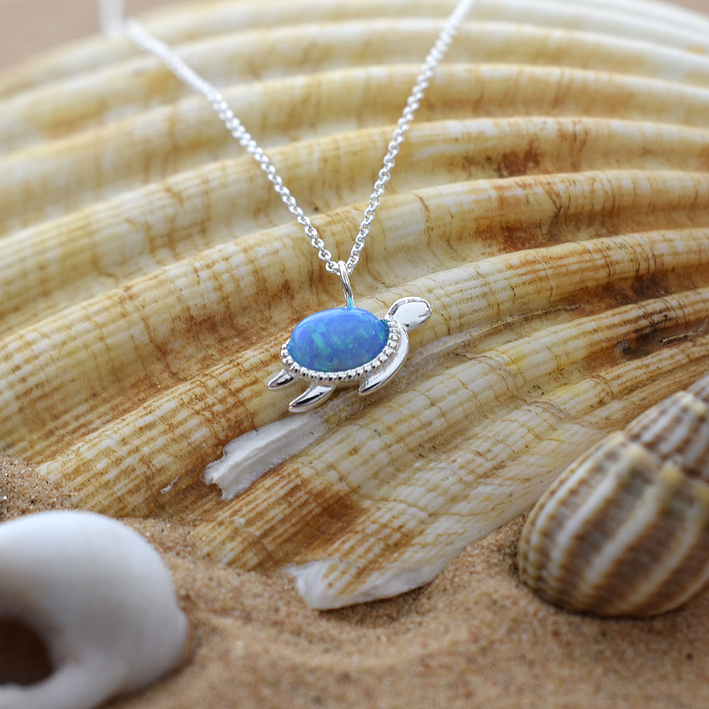 Sasha blue opalique turtle necklace