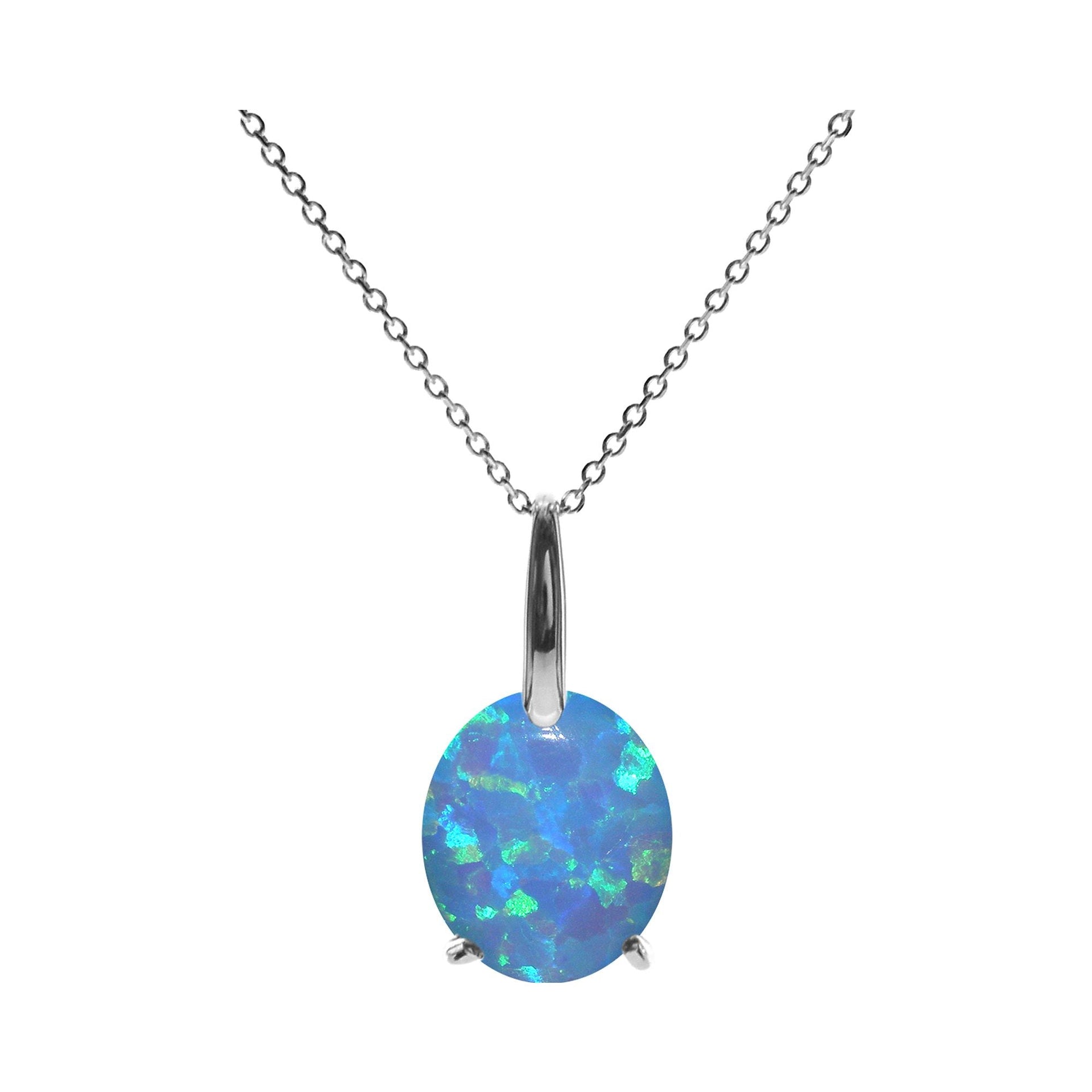 Bethan large simple oval blue opalique necklace