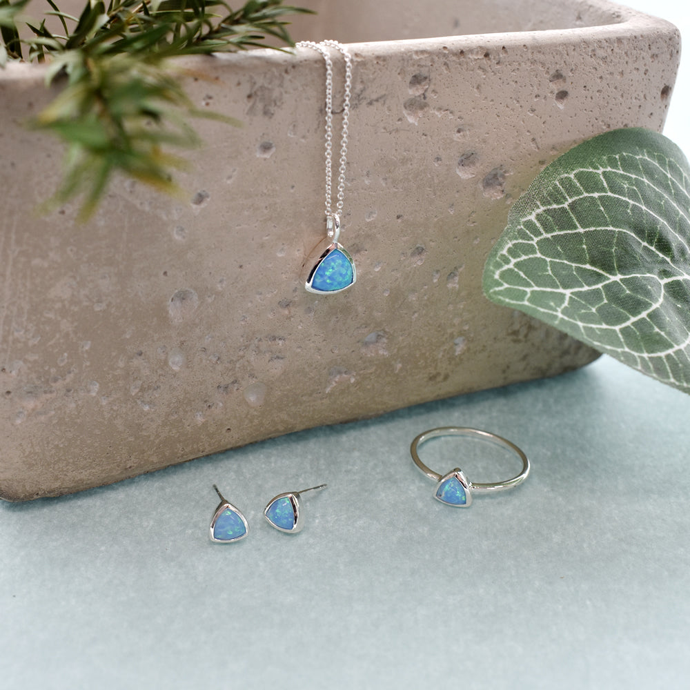 Angelica trillion-cut blue opalique necklace
